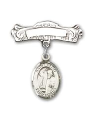 Sterling Silver Baby Badge with St. Elmo Charm and Arched Polished Badge Pin