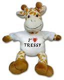 Peluche girafe avec un T-shirt J'aime Tressy