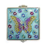 Blue Butterfly Square Bejeweled Compact Mirror
