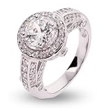CZ Encrusted Halo Vintage Style Round Ring