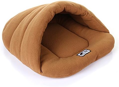 Xefeel Cat Sleeping Bag Pets Beds Warm Snuggle Sack Soft Dog Blanket Mat for Puppy/Kitten,Camel Medium