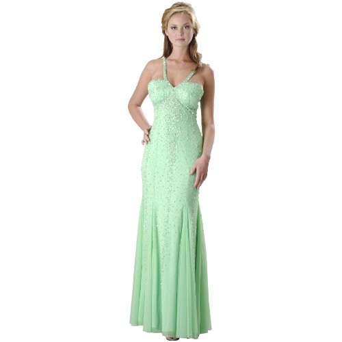 Formal Evening Gown. Stretch Beaded Dress for Prom - Party - Wedding (50117 Lime)