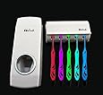 iLifeTech Hands Free Toothpaste Dispenser Automatic Toothpaste Squeezer and Holder Set (5 Brush Holder), White