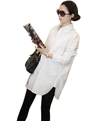 corlorful エレガント レディース長袖ブラウス 膝丈チュニック シャツ ロングデザイン 女性トップス 無地純色 OL 普段着 ホワイト綿麻シャツミニワンピシャツ corlorful エレガント レディース長袖ブラウス 膝丈チュニック シャツ ロングデザイン 女性トップス 無地純色 OL 普段着 ホワイト綿麻シャツミニワンピシャツ