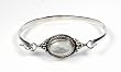 Sterling Silver Bangle Bracelet WithGreen Turquoise Stone -8mm Face Width, 16.7g Weight