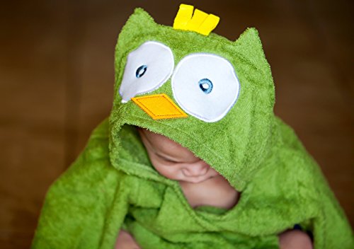 Baby Steps, Green Owl Hooded Bathrobe & Towel, 0-9 Months. Great Infant Babies Shower Gift or Present for Mom of Boys or Girls