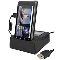 GSI Super Quality Desktop 3-In-1 Rapid Charger/Cradle/Data-Sync Docking Station For Motorola A955 Droid 2 Cell Phone - Plus Slot For Extra Battery Charge - Powered By USB Or By Included AC Wall Adapter