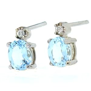 Buy 0.66Ct Oval Aquamarine and Diamond Stud Earrings in 14Kt White Gold by MyTreasurez