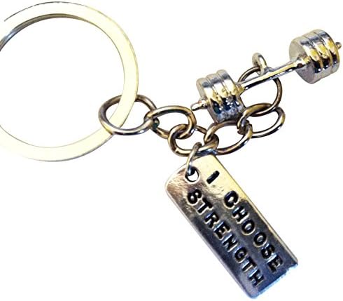Barbell and I Choose Strenght Keychain (Straight Barbell)