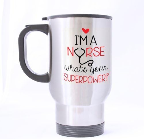 Vacuum Insulated Stainless Steel Tumbler Travel Mug Custom Funny Logo 14-Ounce for Car,Home,Office(I'm A Nurse What's Your Super Power)