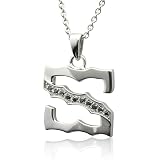 Men'sSterling Silver Alphabet Initial S Black Diamond Pendant Necklace - 0.08 carat