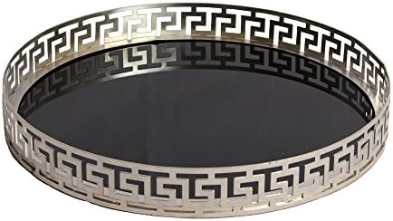 Silver Mirror Tray with Greek Key Design 15 inch