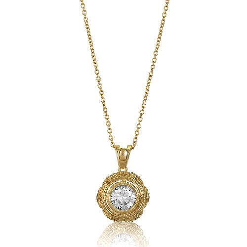 14K Gold Over Silver Vermeil Round CZ Solitaire Pendant Necklace