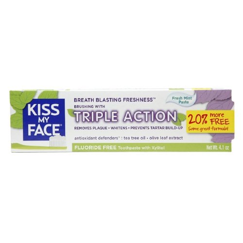 Kiss My Face Triple Action Fluoride-Free Natural Toothpaste with Xylitol, Fresh Mint 4.1 oz (2 Pack)