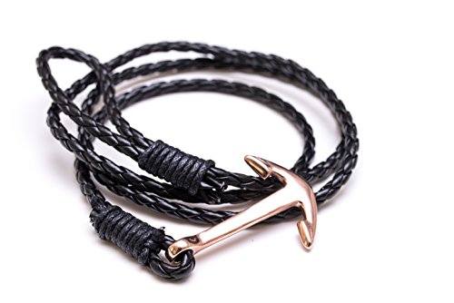Anchor Bracelet by Be.You Company - Stainless Steel Gilded Anchors with Genuine Rope Weave - Best Men's Bracelet for Fashion & Style - Black Cord & Gold Anchor
