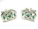 Sterling Silver & Green Celtic Irish Eternity Knot Cufflinks w/ Gift Box