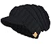 Mens Womens Thick Fleece Lined Knit Newsboy Cap Slouch Beanie Hat with Visor (Thick-Black)