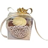 25 PCS Clear Plastic Tuck Top PVC Cupcake Wedding Party Boxes (3x3x3)