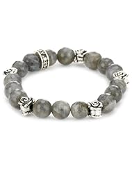 King Baby 10mm Labradorite Bead Bracelet with Silver Roses