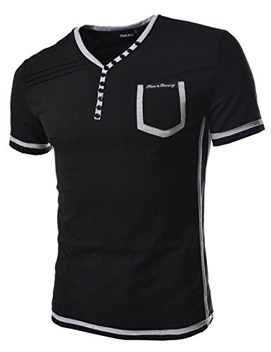 TheLees Slim Fit 2 Tone Button Point V-neck Short Sleeve Tshirts