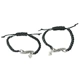 Mom and Daughter Macrame Heart Charm Bracelet Set in Silvertone and Black