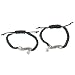 Mom and Daughter Macrame Heart Charm Bracelet Set in Silvertone and Black