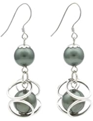 8-9mm and 10-11mm Tahitian Black Pearl Dangle Earrings with Sterling Silver Looping Circle Accents and Frenchwires