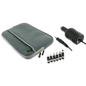 2n1 Combo - Samsung N130-13P 10.1-Inch Netbook Neoprene Sleeve SlipCase and 12v Car Charger (Invisible Zipper Dual-Pocket - Grey)