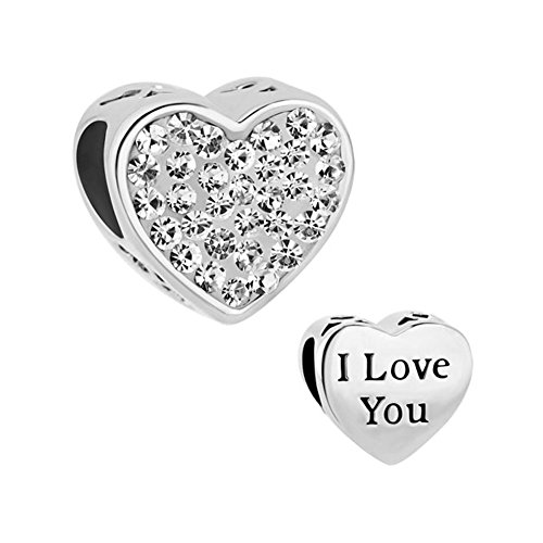 CharmsStory Heart I Love You Mom New Jewelry Charms Clear Birthstone Crystal Sale Cheap Beads Fit Pandora Bracelet