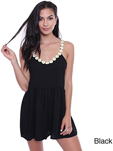 Pure Hype Junior's 111213A-Z02 Daisy Decal Spaghetti Romper,BLACK,M