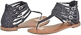 Qupid Athena-416A Black Glitter Women Flat Sandals