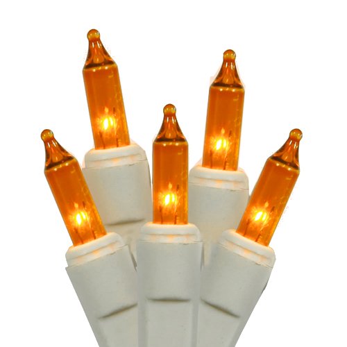 Set of 140 Amber Everglow Chasing Mini Christmas Lights - White Wire