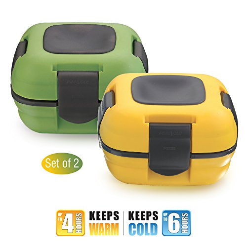Pinnacle High Quality Thermal Leakproof Lunch Box - Durable Insulated Lunch Containers for Adults and Kids ~ Set of 2 ~ 16 Oz. ~ Yellow and Green ~ Fresh 'n' Go