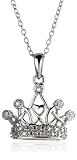 Sterling Silver Cubic Zirconia Crown Pendant, 18"