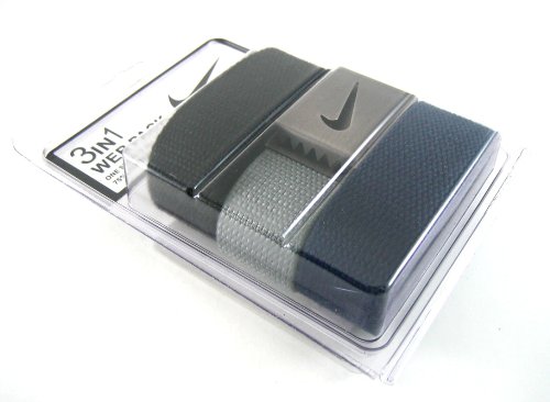 3 Pack of Nike One Size Fits All Web Belts : Black, Grey & Navy Blue