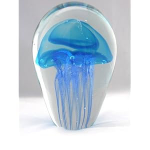 Blue Glass Jellyfish Paperweight Ocean Beach New