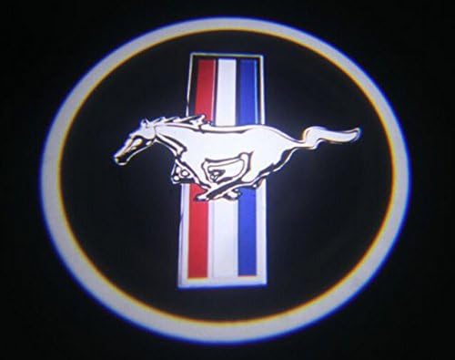 Mcdectech-2 Pcs Night Cold Universal Car Projection LED Projector Door Shadow ghost Light Welcome Light Laser Emblem Logo Magnet Sensor Easy installing For Ford Mustang