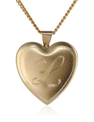 18k Gold Plated 26mm (1") Personalized with Initial Heart Chain Locket Necklace, 24"