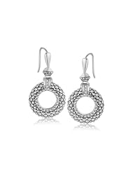 Sterling Silver Diamond Open Circle Popcorn Textured Drop Earrings (.06 ct. tw.)