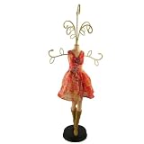 Red Floral Print Dress Form Doll Jewelry Stand 17 Inches
