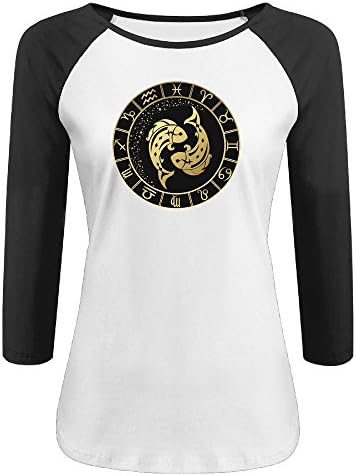 Womens Zodiac Pisces Astrology Baseball Athletic 3/4 Sleeve Tee Shirt
