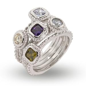 Five Band CZ Stackable Ring Set Size 8 (Sizes 5 6 7 8 9 10 Available)