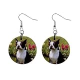 Boston Terrier Dangle Button Earrings