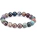 Qitian 10mm Genuine Onyx Gemstone Crystal Beads Bracelets Stretch Handmade Elastic Strand Bracelet Set of 5
