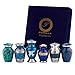 Keepsake Cremation Urns, (Blue 6pc), Small Funeral Urns for Human Ashes w/Velvet Box, by Fedmax.