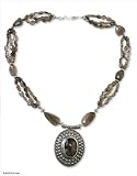 Smoky quartz long necklace, 'Morning Mist'