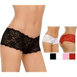 Soft Stretch Lace Tanga Shorts, Black XL