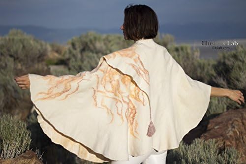 Yellowstone collection wearable art Hand felted woolen wrap, poncho, shawl with natural silk
