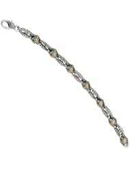 Sterling Silver w/14k Gold Antiqued Link 7in Bracelet