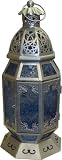 Home Furnishings Chrome Coloured Metal and Coloured Glass Lantern Candle Holder 35cm CH3235 Blue
